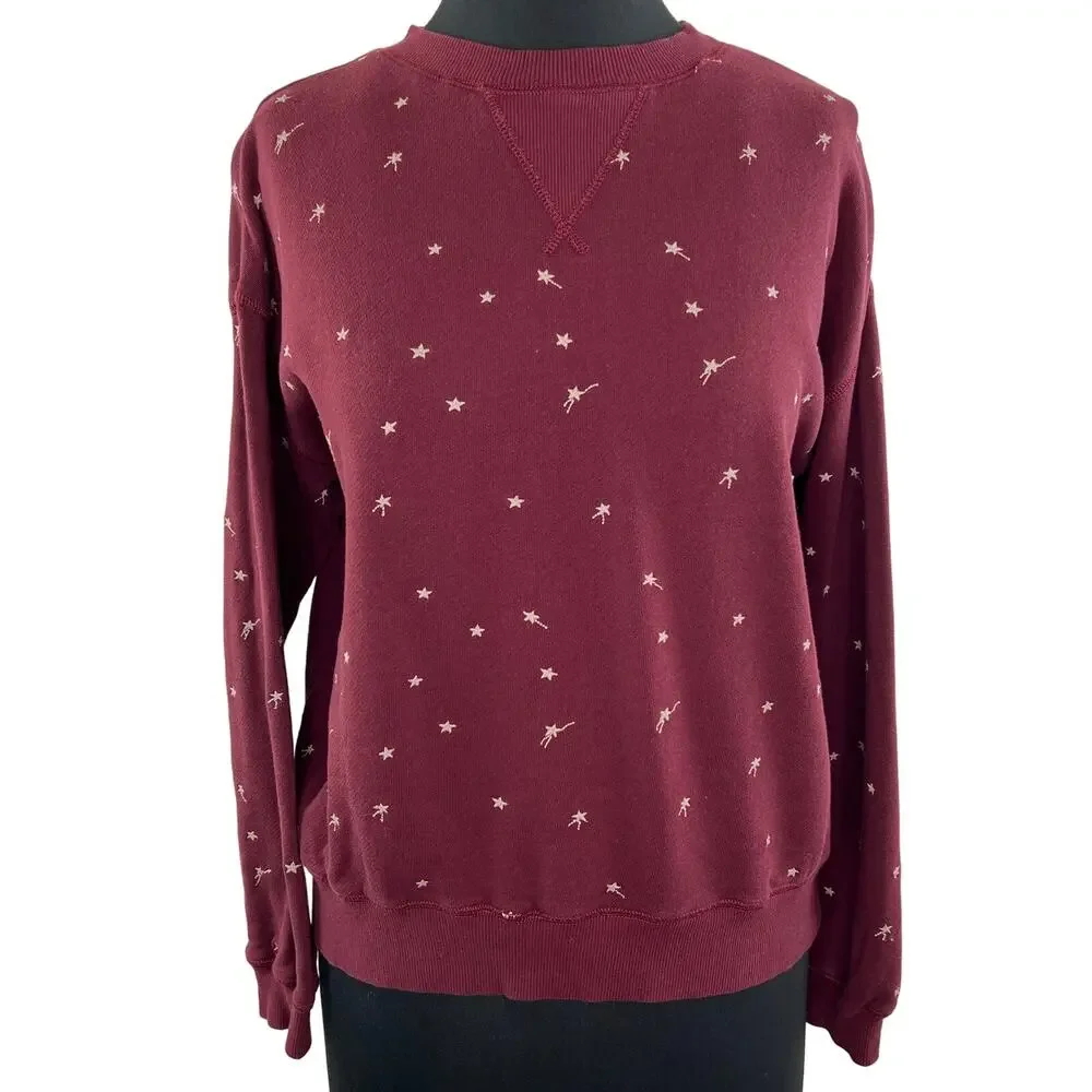 Lou & Grey Burgundy Long Sleeve Crewneck Shooting Star Terry Sweatshirt Size S